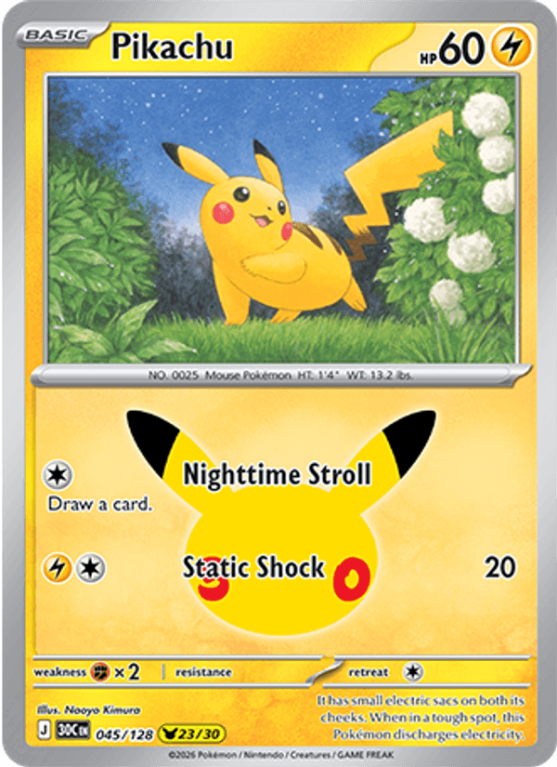 Pokémonkaart Pikachu nummer 045/128 uit de set 30th Celebration (Mega Evolution)