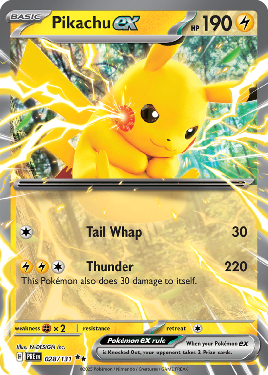 Pokémonkaart Pikachu ex nummer 28/131 uit de set Prismatic Evolutions (Scarlet & Violet)