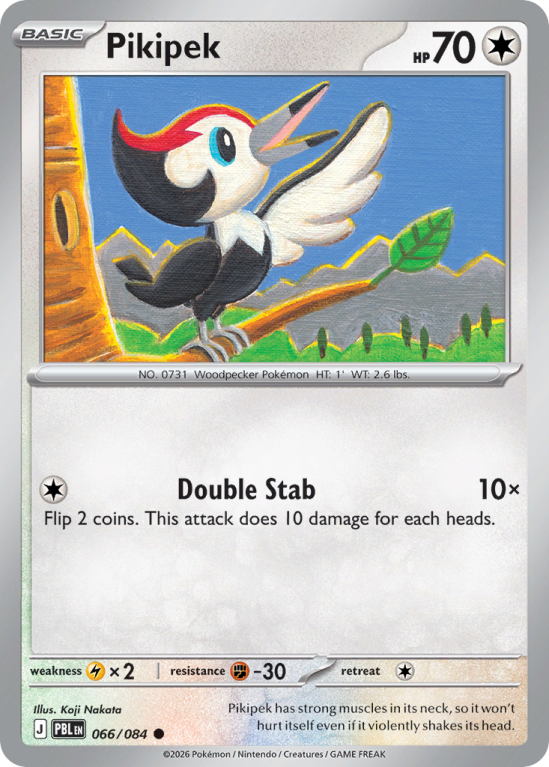 Pokémonkaart Pikipek nummer 66/84 uit de set Pitch Black (Mega Evolution)