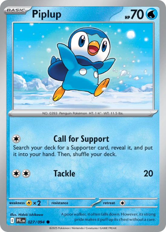 Pokémonkaart Piplup nummer 27/94 uit de set Phantasmal Flames (Mega Evolution)