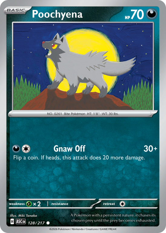 Pokémonkaart Poochyena nummer 128/217 uit de set Ascended Heroes (Mega Evolution)