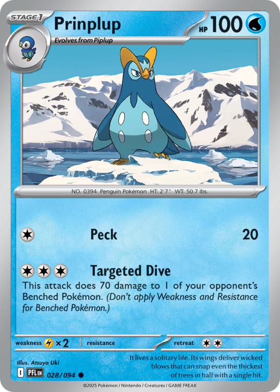 Pokémonkaart Prinplup nummer 28/94 uit de set Phantasmal Flames (Mega Evolution)