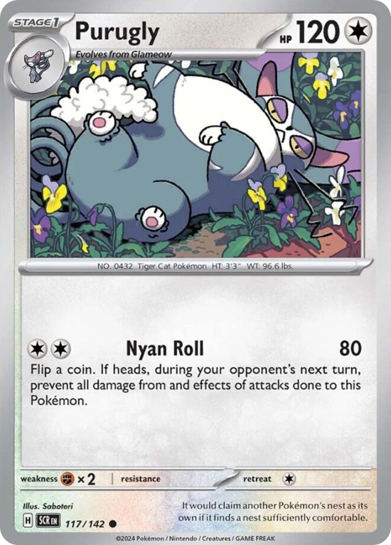 Pokémonkaart Purugly nummer 117/142 uit de set Stellar Crown (Scarlet & Violet)