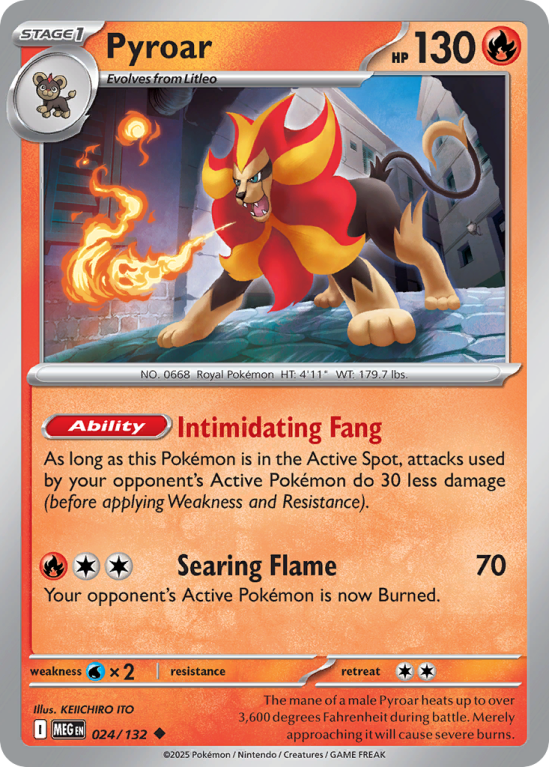 Pokémonkaart Pyroar nummer 24/132 uit de set Mega Evolution