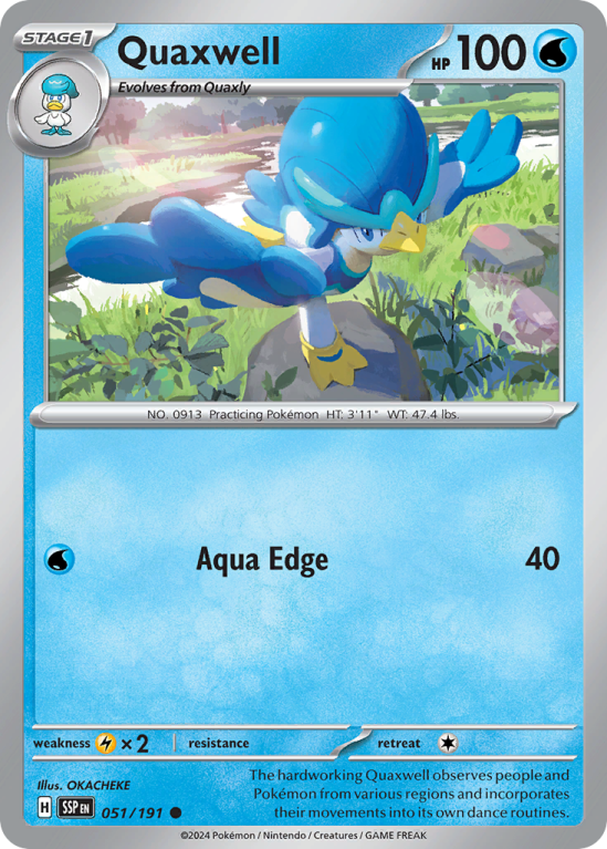 Pokémonkaart Quaxwell nummer 51/191 uit de set Surging Sparks (Scarlet & Violet)