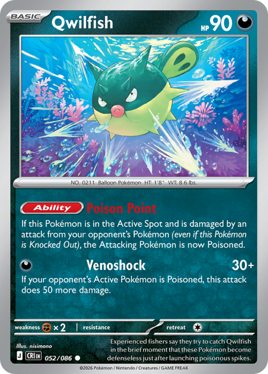 Pokémonkaart Qwilfish nummer 52/86 uit de set Chaos Rising (Mega Evolution)