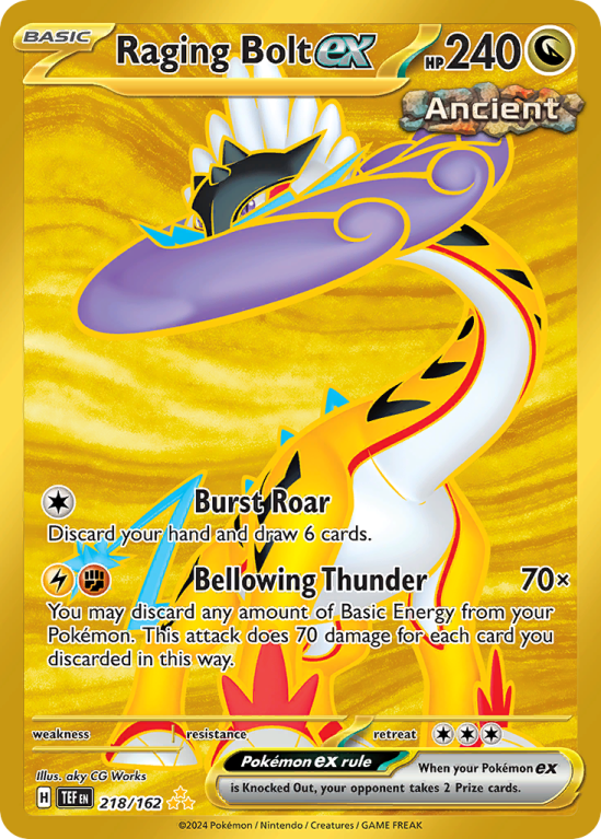 Pokémonkaart Raging Bolt ex nummer 218/162 uit de set Temporal Forces (Scarlet & Violet)