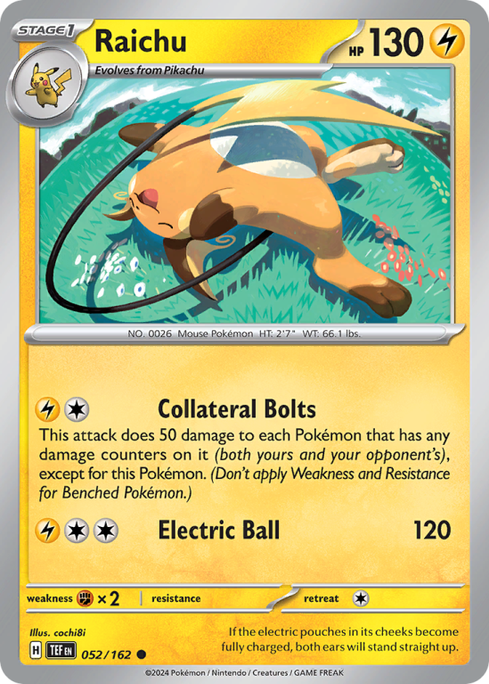 Pokémonkaart Raichu nummer 52/162 uit de set Temporal Forces (Scarlet & Violet)