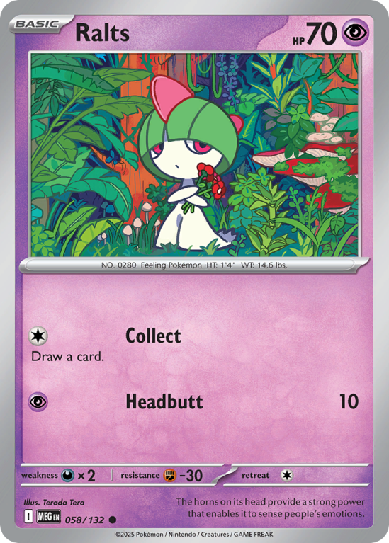 Pokémonkaart Ralts nummer 58/132 uit de set Mega Evolution