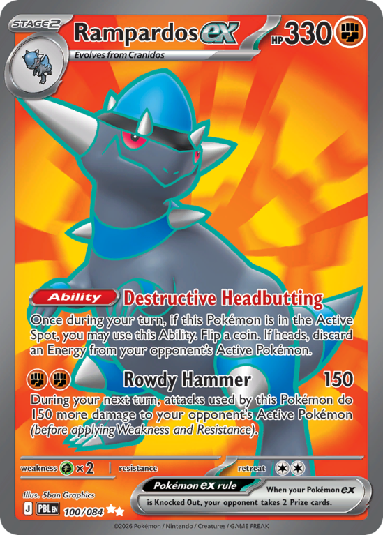 Pokémonkaart Rampardos ex nummer 100/84 uit de set Pitch Black (Mega Evolution)