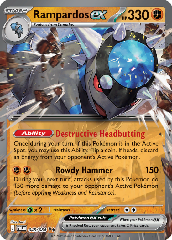 Pokémonkaart Rampardos ex nummer 45/84 uit de set Pitch Black (Mega Evolution)