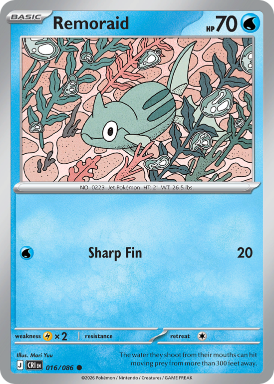 Pokémonkaart Remoraid nummer 16/86 uit de set Chaos Rising (Mega Evolution)