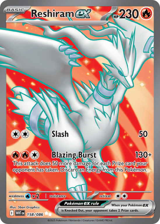 Pokémonkaart Reshiram ex nummer 158/86 uit de set White Flare (Scarlet & Violet)
