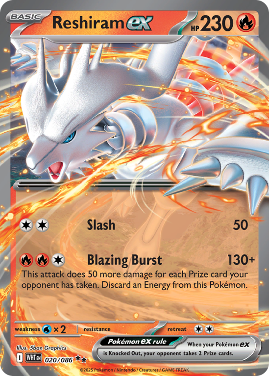 Pokémonkaart Reshiram ex nummer 20/86 uit de set White Flare (Scarlet & Violet)