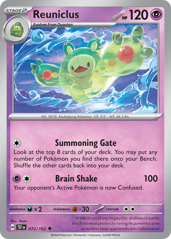 Pokémonkaart Reuniclus nummer 72/162 uit de set Temporal Forces (Scarlet & Violet)