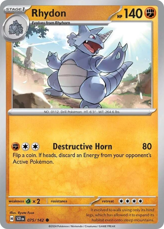 Pokémonkaart Rhydon nummer 75/142 uit de set Stellar Crown (Scarlet & Violet)