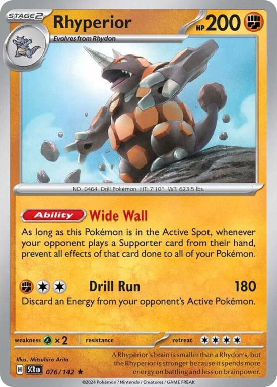 Pokémonkaart Rhyperior nummer 76/142 uit de set Stellar Crown (Scarlet & Violet)