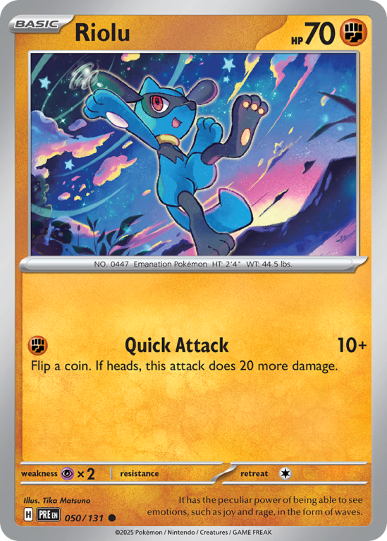 Pokémonkaart Riolu nummer 50/131 uit de set Prismatic Evolutions (Scarlet & Violet)