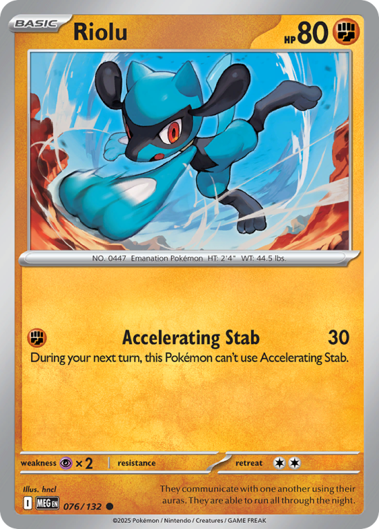 Pokémonkaart Riolu nummer 76/132 uit de set Mega Evolution