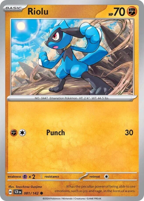 Pokémonkaart Riolu nummer 81/142 uit de set Stellar Crown (Scarlet & Violet)