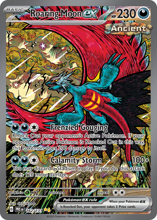 Pokémonkaart Roaring Moon ex nummer 162/131 uit de set Prismatic Evolutions (Scarlet & Violet)
