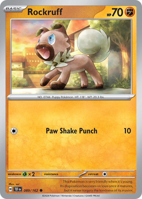 Pokémonkaart Rockruff nummer 89/162 uit de set Temporal Forces (Scarlet & Violet)