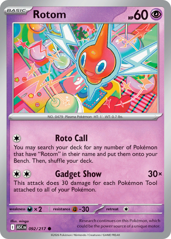 Pokémonkaart Rotom nummer 92/217 uit de set Ascended Heroes (Mega Evolution)