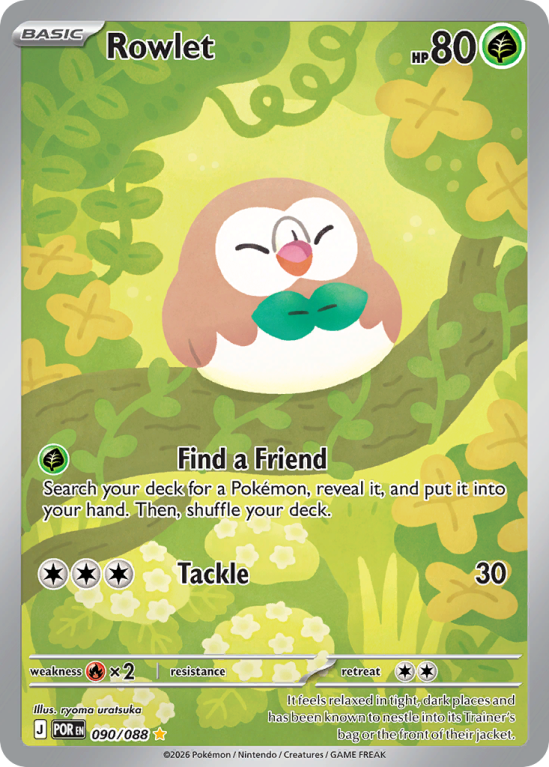 Pokémonkaart Rowlet nummer 90/88 uit de set Perfect Order (Mega Evolution)