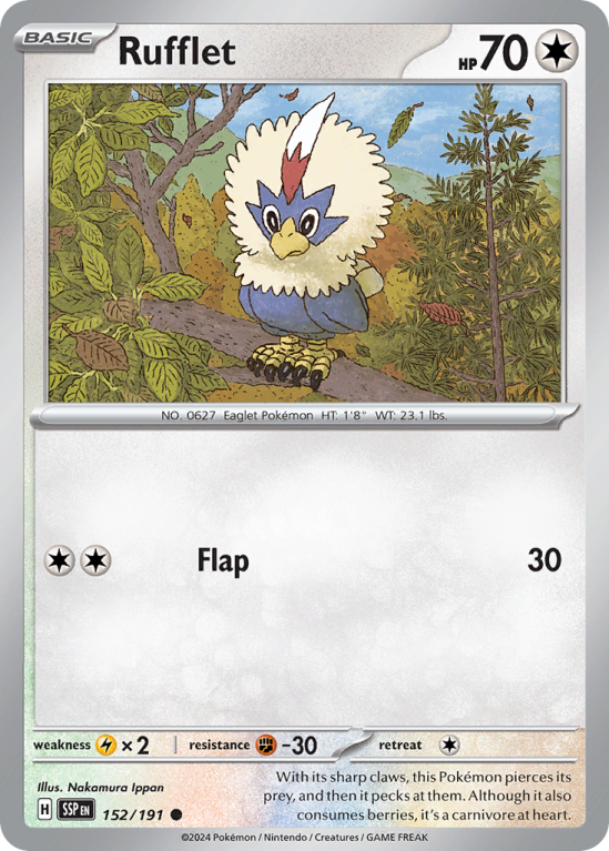 Pokémonkaart Rufflet nummer 152/191 uit de set Surging Sparks (Scarlet & Violet)