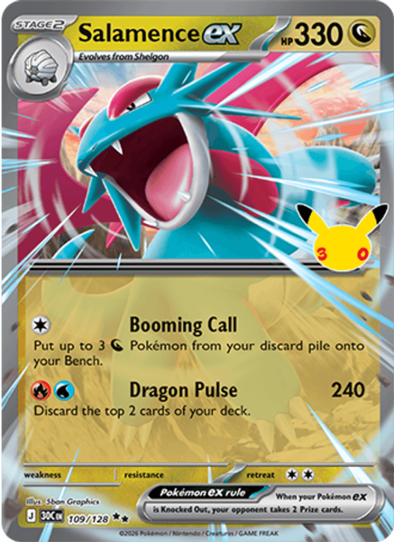 Pokémonkaart Salamence ex nummer 109/128 uit de set 30th Celebration (Mega Evolution)