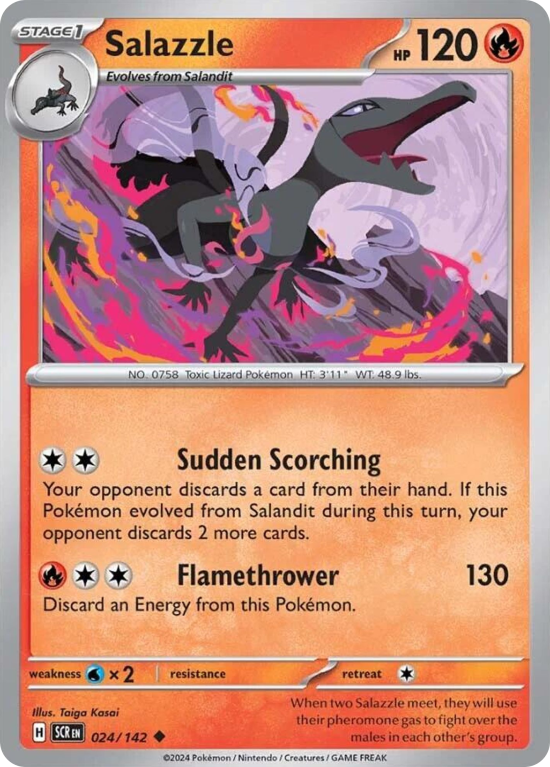 Pokémonkaart Salazzle nummer 24/142 uit de set Stellar Crown (Scarlet & Violet)