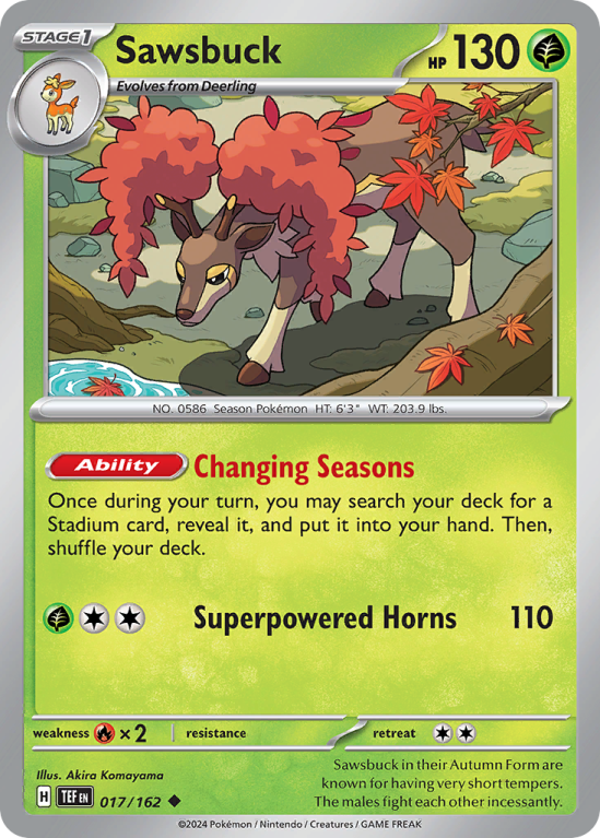 Pokémonkaart Sawsbuck nummer 17/162 uit de set Temporal Forces (Scarlet & Violet)