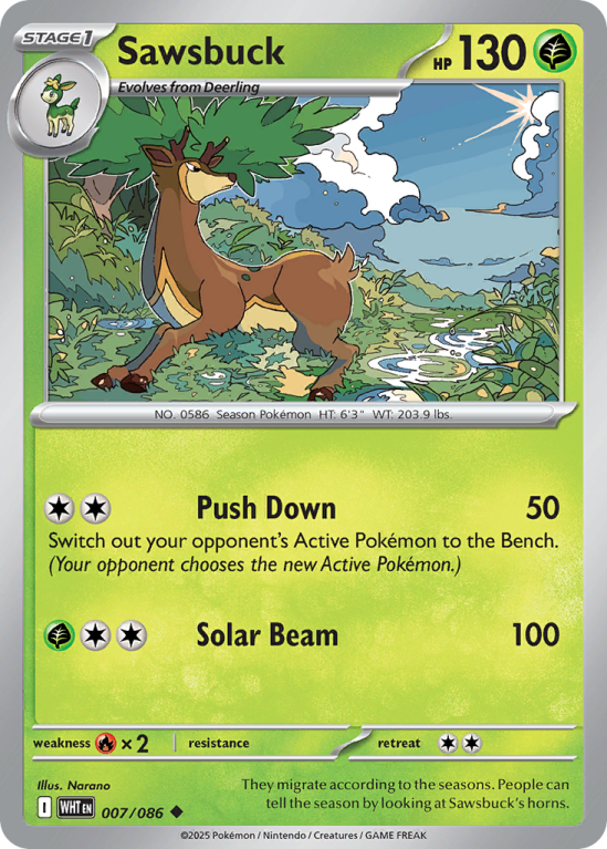 Pokémonkaart Sawsbuck nummer 7/86 uit de set White Flare (Scarlet & Violet)