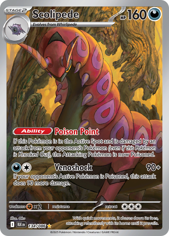 Pokémonkaart Scolipede nummer 134/86 uit de set Black Bolt (Scarlet & Violet)