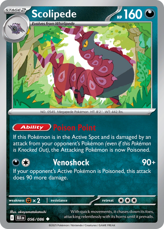 Pokémonkaart Scolipede nummer 56/86 uit de set Black Bolt (Scarlet & Violet)