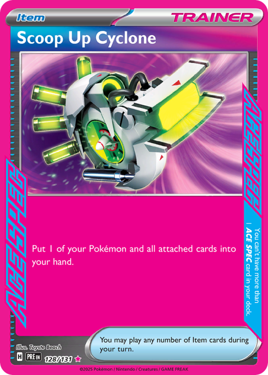 Pokémonkaart Scoop Up Cyclone nummer 128/131 uit de set Prismatic Evolutions (Scarlet & Violet)
