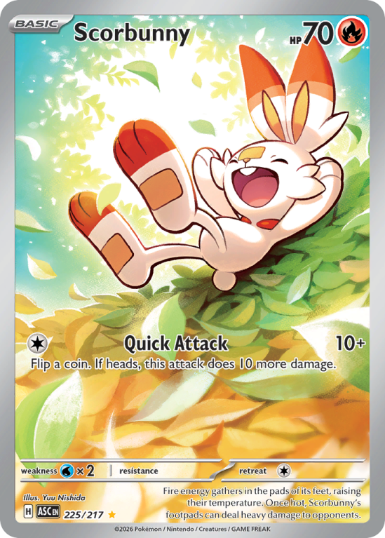 Pokémonkaart Scorbunny nummer 225/217 uit de set Ascended Heroes (Mega Evolution)
