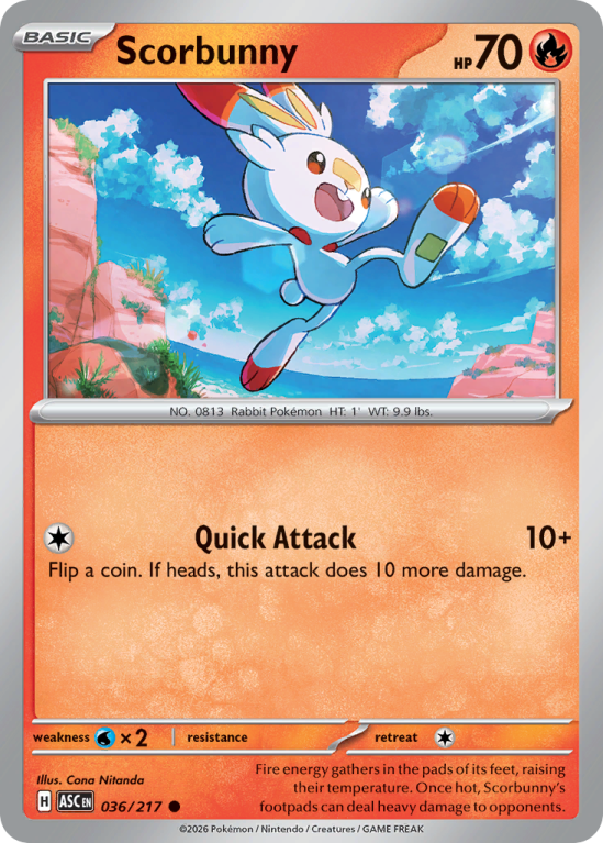 Pokémonkaart Scorbunny nummer 36/217 uit de set Ascended Heroes (Mega Evolution)