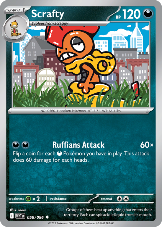 Pokémonkaart Scrafty nummer 58/86 uit de set White Flare (Scarlet & Violet)