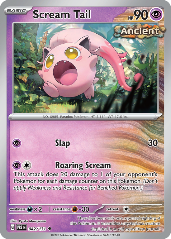Pokémonkaart Scream Tail nummer 42/131 uit de set Prismatic Evolutions (Scarlet & Violet)