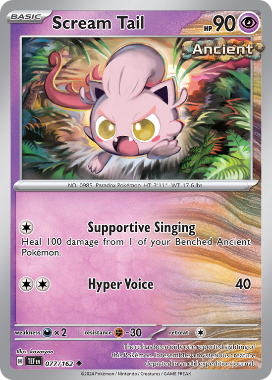 Pokémonkaart Scream Tail nummer 77/162 uit de set Temporal Forces (Scarlet & Violet)