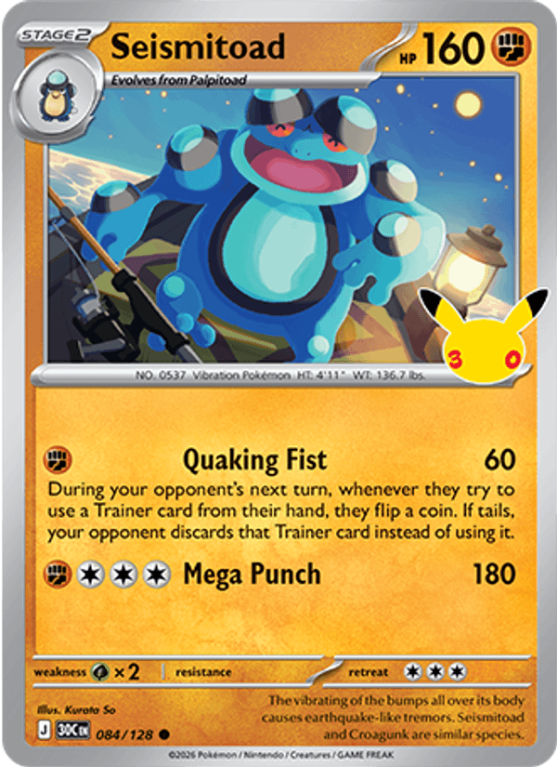 Pokémonkaart Seismitoad nummer 084/128 uit de set 30th Celebration (Mega Evolution)