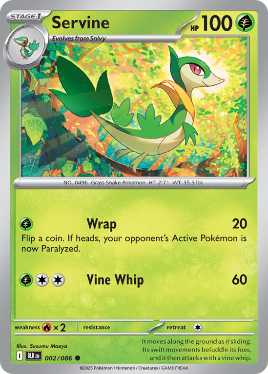 Pokémonkaart Servine nummer 2/86 uit de set Black Bolt (Scarlet & Violet)