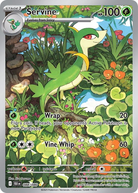 Pokémonkaart Servine nummer 88/86 uit de set Black Bolt (Scarlet & Violet)