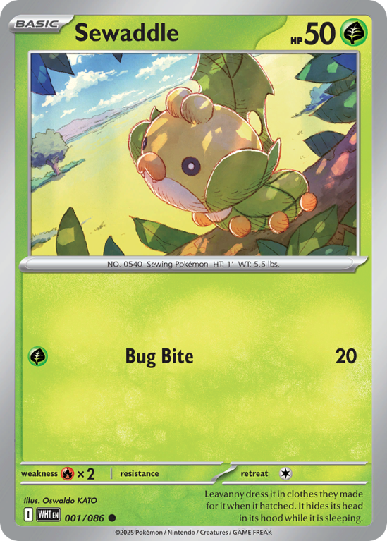 Pokémonkaart Sewaddle nummer 1/86 uit de set White Flare (Scarlet & Violet)