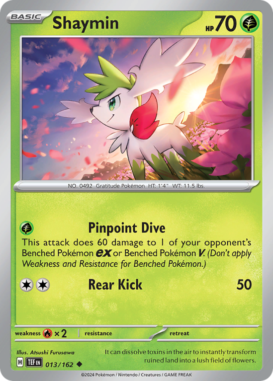 Pokémonkaart Shaymin nummer 13/162 uit de set Temporal Forces (Scarlet & Violet)
