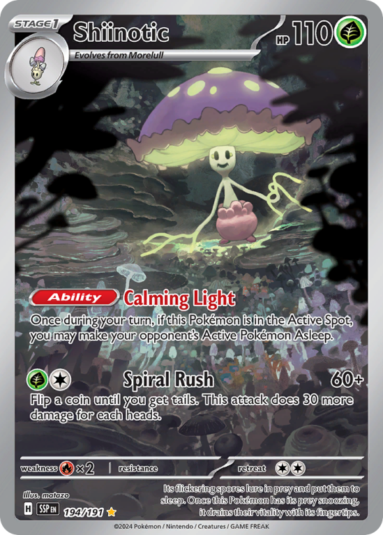 Pokémonkaart Shiinotic nummer 194/191 uit de set Surging Sparks (Scarlet & Violet)