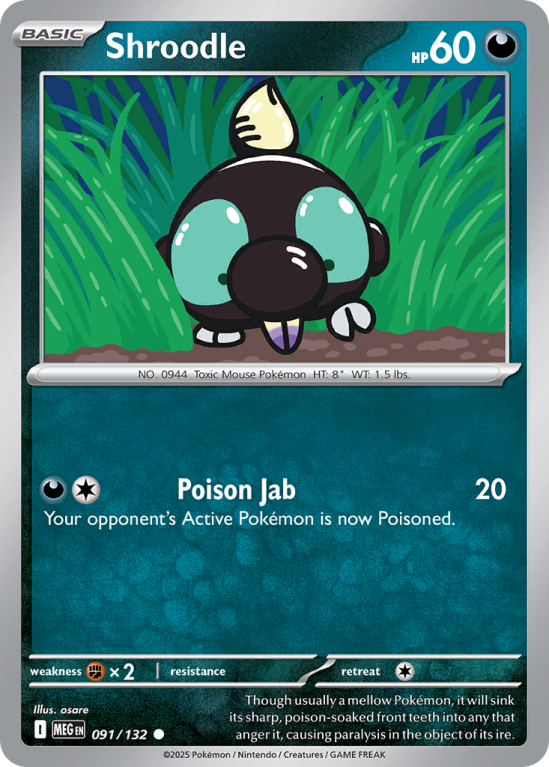 Pokémonkaart Shroodle nummer 91/132 uit de set Mega Evolution
