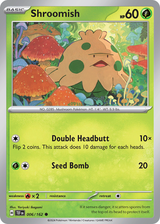 Pokémonkaart Shroomish nummer 6/162 uit de set Temporal Forces (Scarlet & Violet)