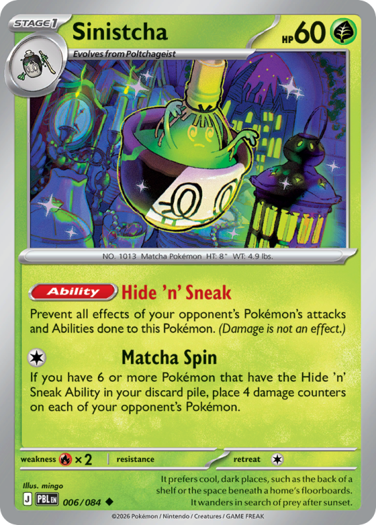 Pokémonkaart Sinistcha nummer 6/84 uit de set Pitch Black (Mega Evolution)